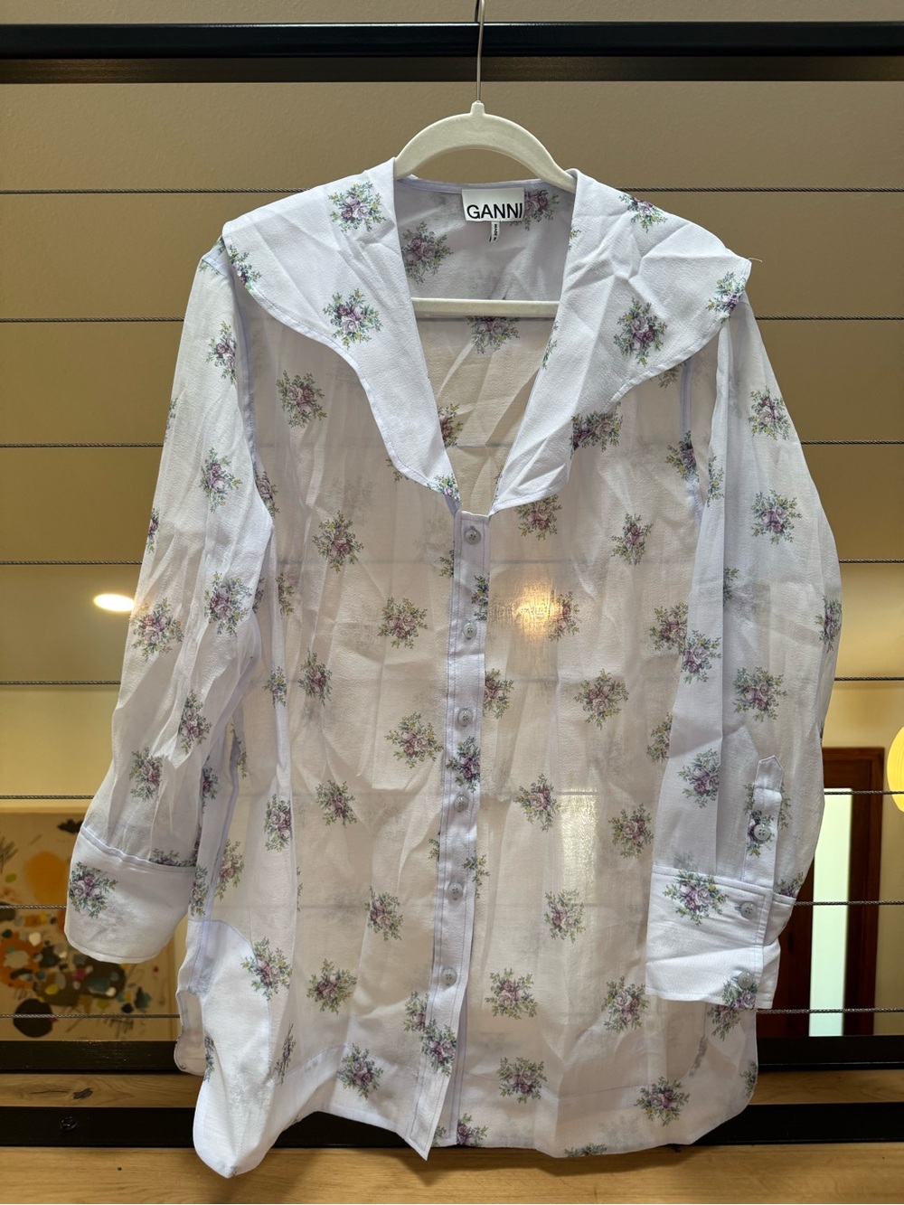Ganni Lavender Floral Button-Up Shirt